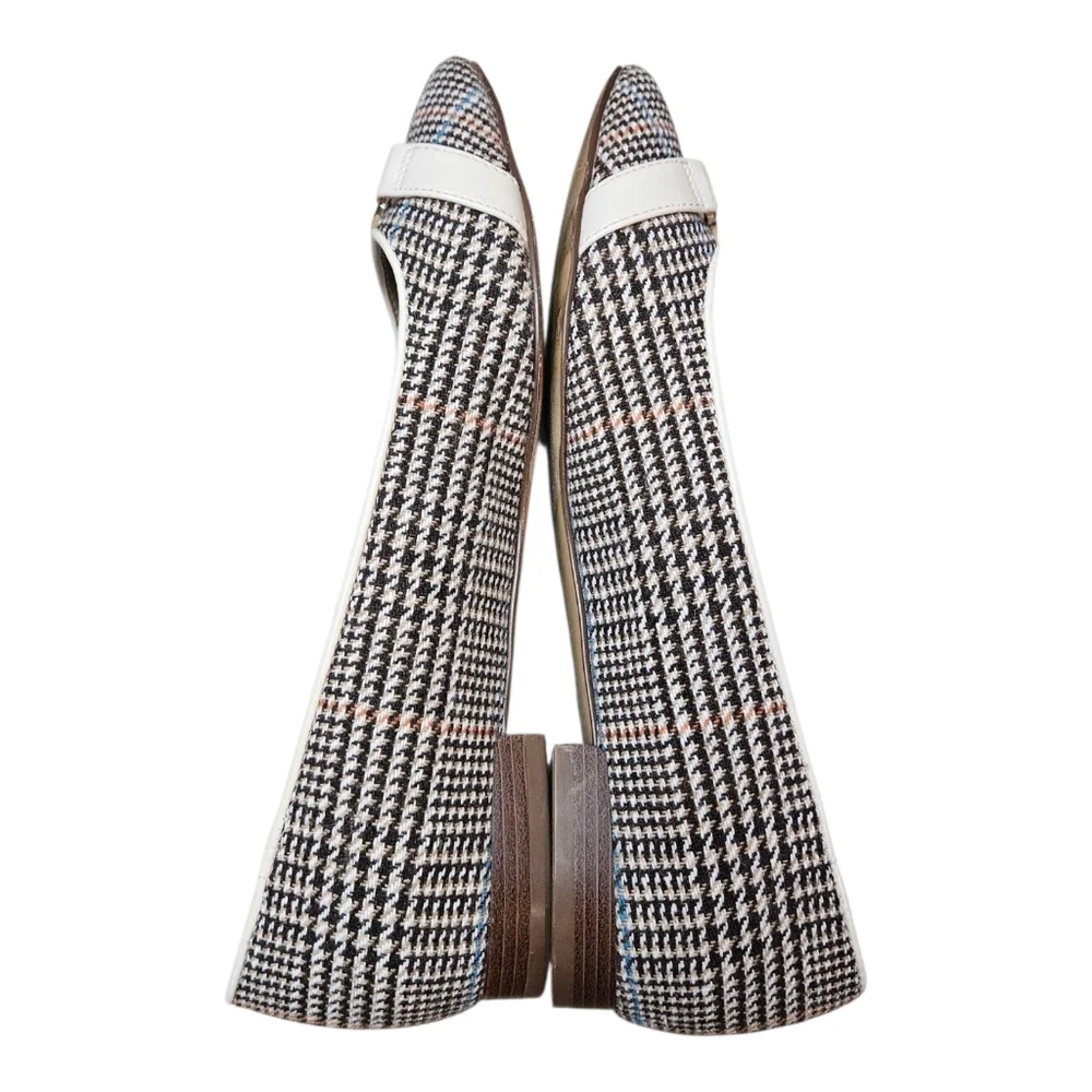 Ann Taylor Factory Plaid Ballet Flats Women's 6.5 Cream Brown Career